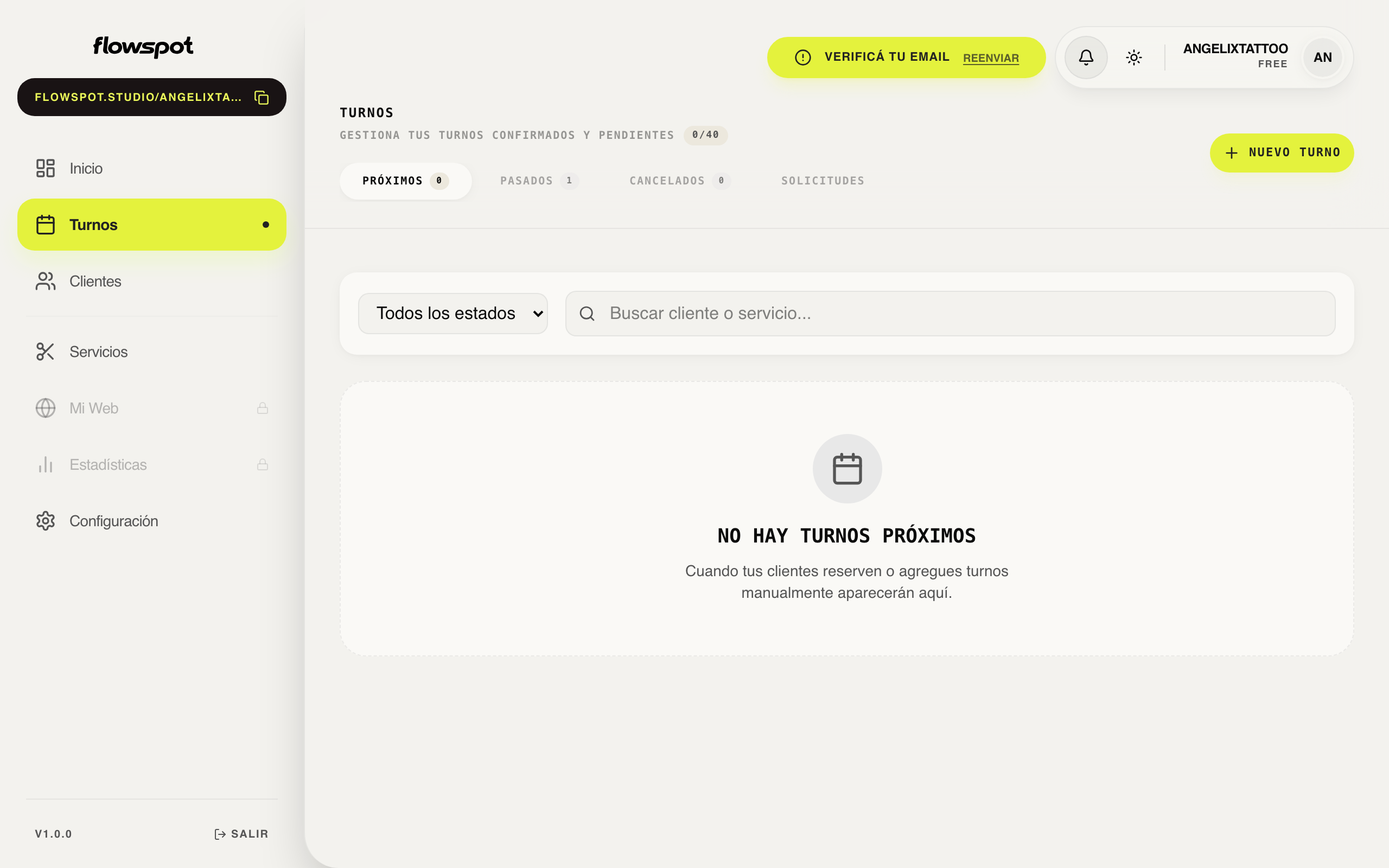 Vista de turnos del dashboard de Flowspot