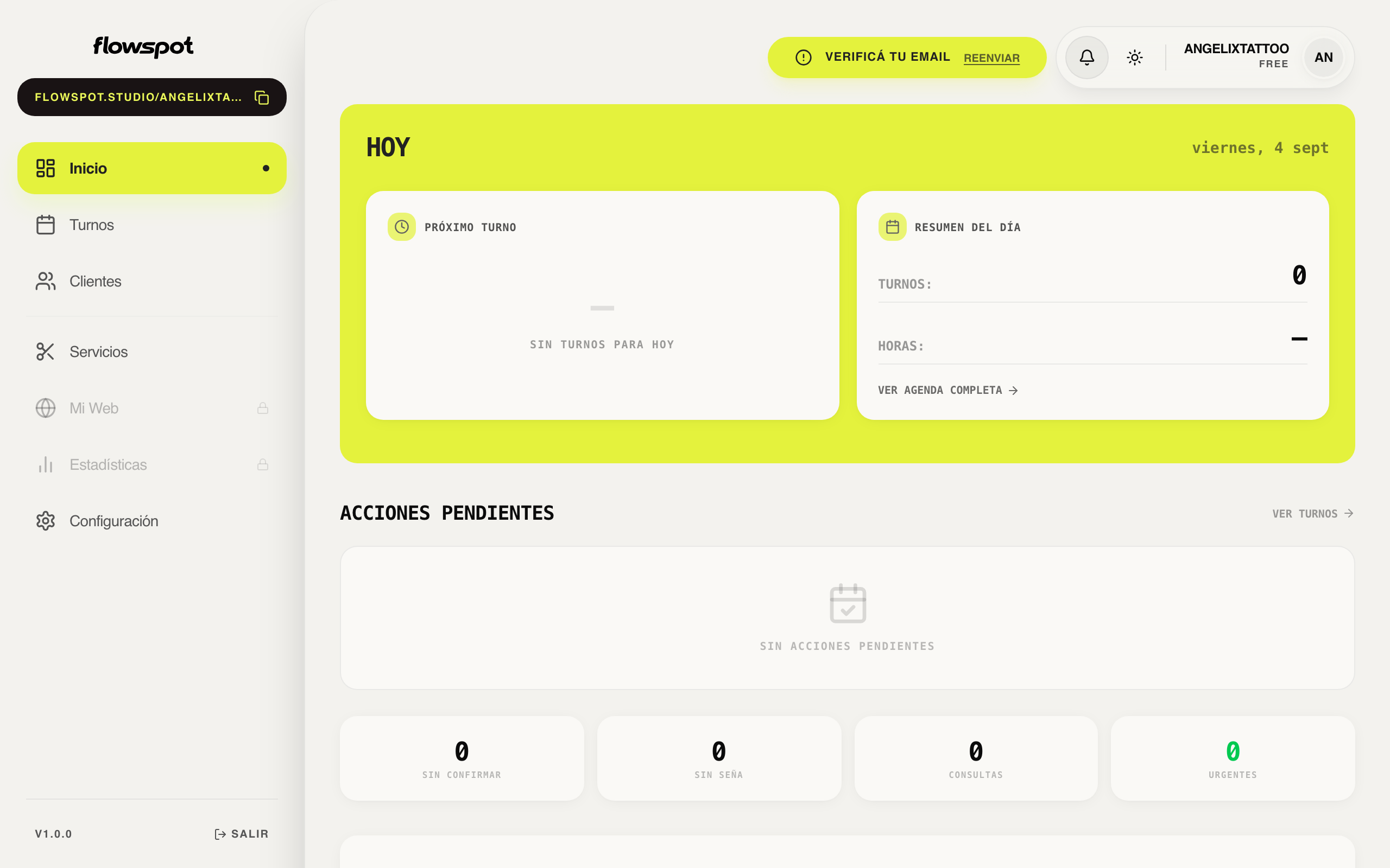 Vista del dashboard de Flowspot