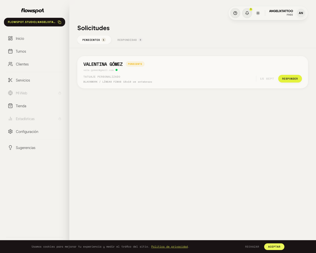 Lista de solicitudes de presupuesto en el dashboard